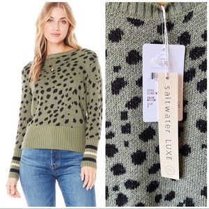 NWT Anthropology saltwater luxe leopard sweater green